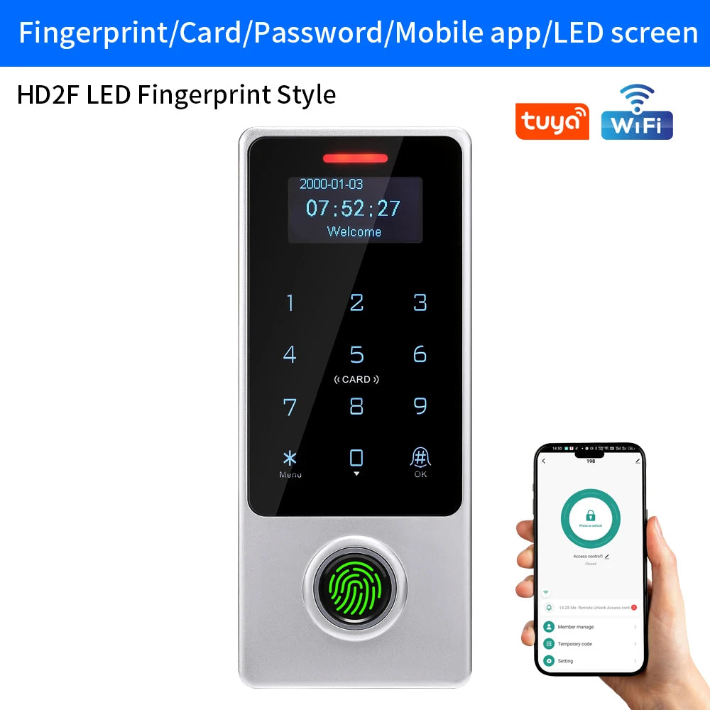 WIFI Support Tuya App Fingerprint Access Controller Keypad Metal Waterproof RFID Card Standalone Door Access Control System