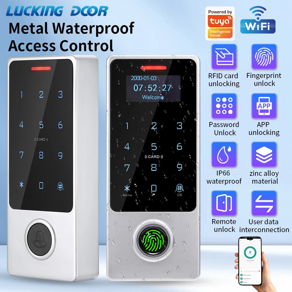 WIFI Support Tuya App Fingerprint Access Controller Keypad Metal Waterproof RFID Card Standalone Door Access Control System