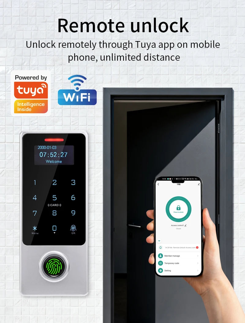 WIFI Support Tuya App Fingerprint Access Controller Keypad Metal Waterproof RFID Card Standalone Door Access Control System