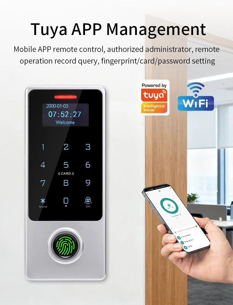 WIFI Support Tuya App Fingerprint Access Controller Keypad Metal Waterproof RFID Card Standalone Door Access Control System
